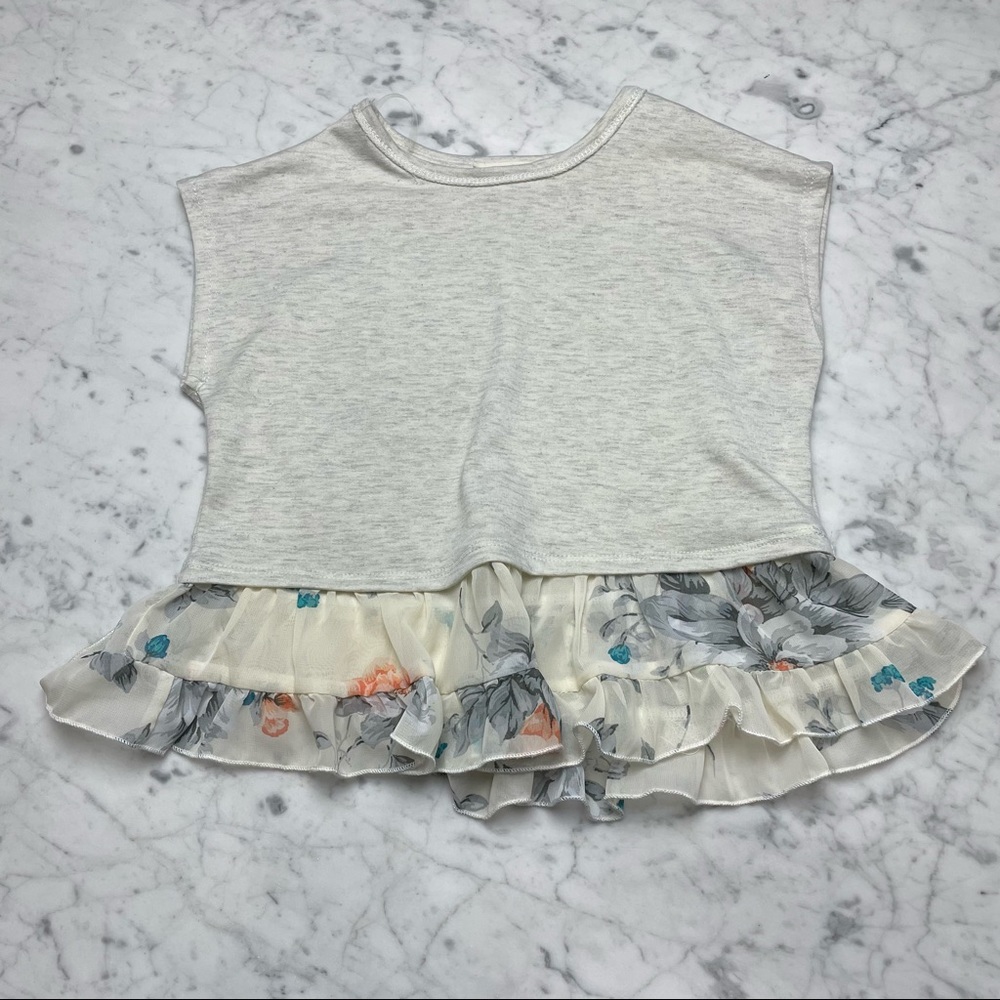 pistachio Cap Sleeve Floral Ruffle Marled Girls Top